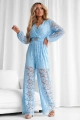 Kombinezon koronkowy V długi rękaw plus pasek niebieski