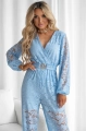 Kombinezon koronkowy V długi rękaw plus pasek niebieski