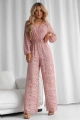 Kombinezon koronkowy V długi rękaw plus pasek pudrowy róż