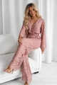 Kombinezon koronkowy V długi rękaw plus pasek pudrowy róż