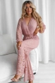 Kombinezon koronkowy V długi rękaw plus pasek pudrowy róż