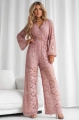 Kombinezon koronkowy V długi rękaw plus pasek pudrowy róż
