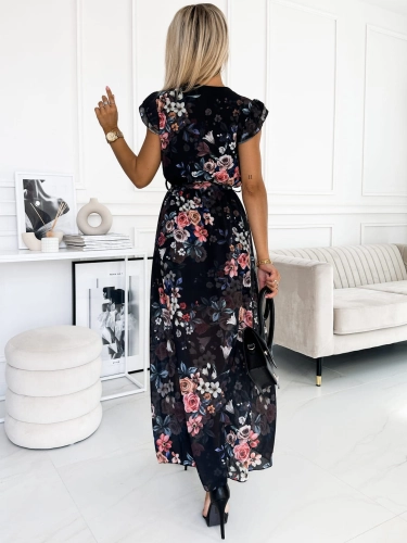 Sukienka Czarna kwiatki piórka z rozcięciem MAXI   (5).jpg