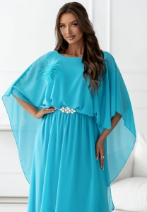 DUŻY ROZMIAR Sukienka NIMFA Maxi z efektownym rękawem morska