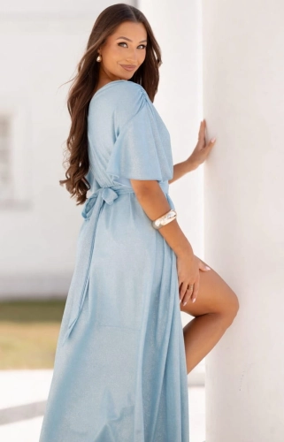 Sukienka wieczorowa Marika z połyskiem Błękitna