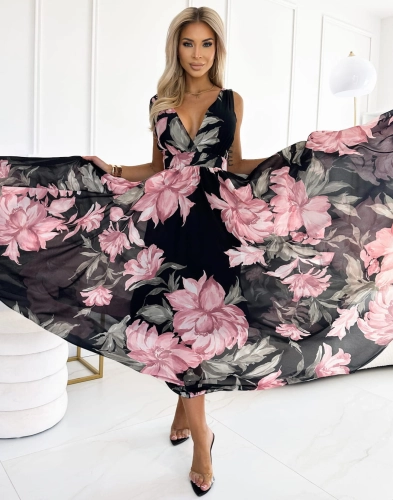 Sukienka Diva kwiaty różowe na czarnym  (4).JPG