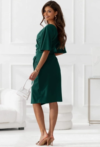 Sukienka z rękawkiem MIDI z marszczeniem butelkowa zieleń
