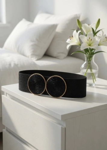 Pasek na gumie elastyczny Podwójna Okrągła Klamra czarny