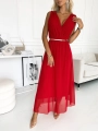 Sukienka Maxi Prosta Gładka Czerwona