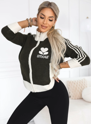 Sweter Rozpinany z Domieszką Wełny khaki (4).JPG