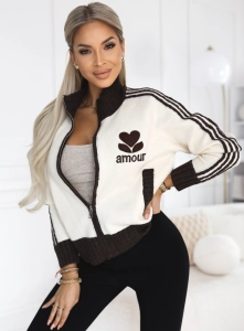 Sweter Rozpinany z Domieszką Wełny kremowy