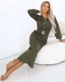 Sukienka Dzianinowa z Klamrą z Kryształów MIDI khaki (3).JPG