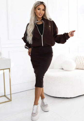 Komplet Bluza Rozpinana plus Sukienka Lampasy czekoladowy