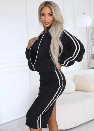 Komplet Bluza Rozpinana plus Sukienka Lampasy czarny