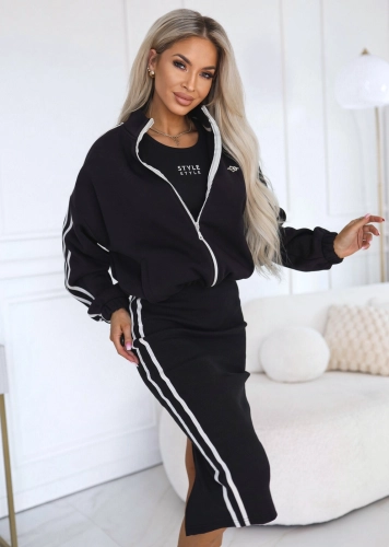 Komplet Bluza Rozpinana plus Sukienka Lampasy czarny