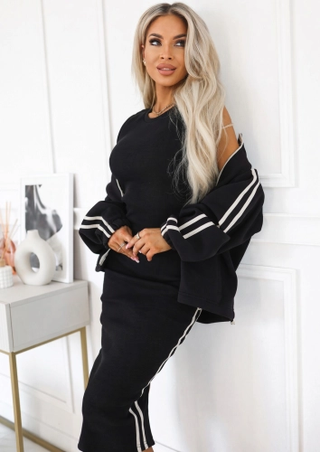 Komplet Bluza Rozpinana plus Sukienka Lampasy czarny