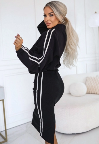 Komplet Bluza Rozpinana plus Sukienka Lampasy czarny