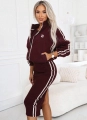 Komplet Bluza Rozpinana plus Sukienka Lampasy śliwka